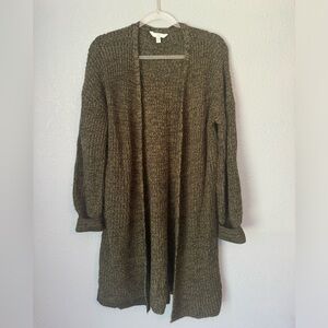 Long green knitted cardigan